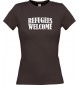 Lady T-Shirt Refugees Welcome, Flüchtlinge willkommen, Bleiberecht, braun, L