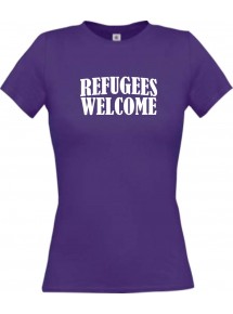 Lady T-Shirt Refugees Welcome, Flüchtlinge willkommen, Bleiberecht, lila, L