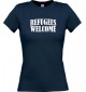 Lady T-Shirt Refugees Welcome, Flüchtlinge willkommen, Bleiberecht, navy, L