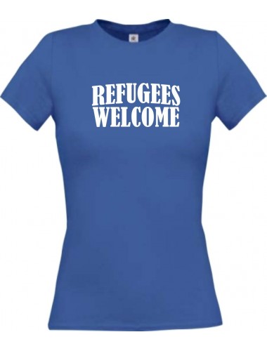 Lady T-Shirt Refugees Welcome, Flüchtlinge willkommen, Bleiberecht, royal, L