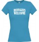 Lady T-Shirt Refugees Welcome, Flüchtlinge willkommen, Bleiberecht, türkis, L