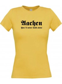 Lady T-Shirt Aachen You ll never walk alone, Sport, kult, gelb, L