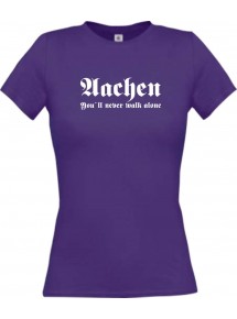 Lady T-Shirt Aachen You ll never walk alone, Sport, kult, lila, L