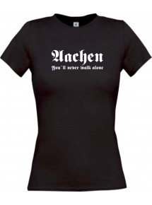 Lady T-Shirt Aachen You ll never walk alone, Sport, kult, schwarz, L