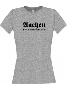 Lady T-Shirt Aachen You ll never walk alone, Sport, kult, sportsgrey, L