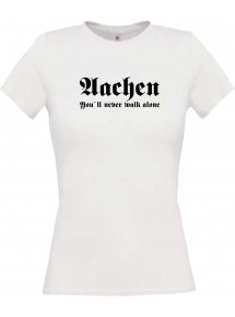 Lady T-Shirt Aachen You ll never walk alone, Sport, kult, weiss, L