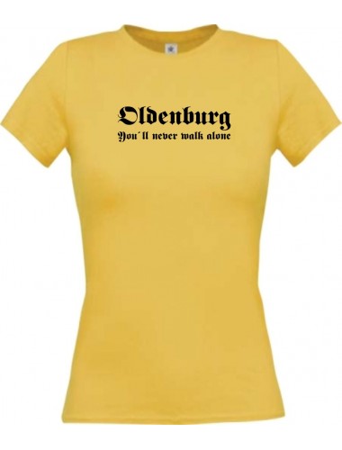 Lady T-Shirt Oldenburg You ll never walk alone, Sport, kult, gelb, L