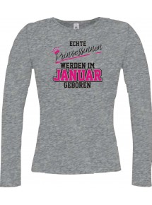 Lady-Longshirt Echte Prinzessinnen werden im JANUAR geboren, sportsgrey, L