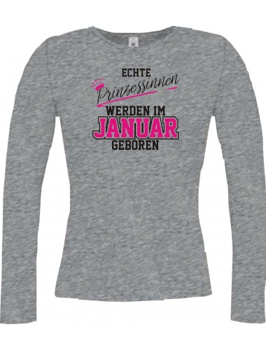 Lady-Longshirt Echte Prinzessinnen werden im JANUAR geboren, sportsgrey, L