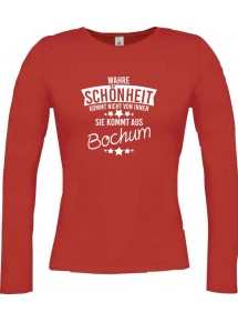 Lady-Longshirt Wahre Schönheit kommt aus Bochum rot, L