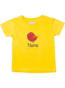 Kinder T-Shirt  mit tollen Motiven inkl Ihrem Wunschnamen Spatz gelb, Größe 0-6 Monate
