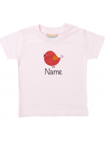 Kinder T-Shirt  mit tollen Motiven inkl Ihrem Wunschnamen Spatz rosa, Größe 0-6 Monate