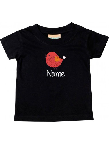 Kinder T-Shirt  mit tollen Motiven inkl Ihrem Wunschnamen Spatz schwarz, Größe 0-6 Monate