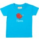 Kinder T-Shirt  mit tollen Motiven inkl Ihrem Wunschnamen Spatz tuerkis, Größe 0-6 Monate