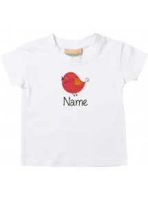 Kinder T-Shirt  mit tollen Motiven inkl Ihrem Wunschnamen Spatz weiss, Größe 0-6 Monate