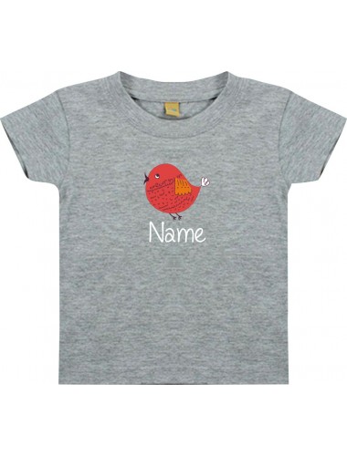Kinder T-Shirt  mit tollen Motiven inkl Ihrem Wunschnamen Spatz grau, Größe 0-6 Monate