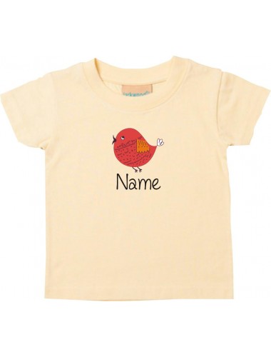 Kinder T-Shirt  mit tollen Motiven inkl Ihrem Wunschnamen Spatz hellgelb, Größe 0-6 Monate