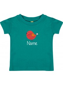Kinder T-Shirt  mit tollen Motiven inkl Ihrem Wunschnamen Spatz jade, Größe 0-6 Monate