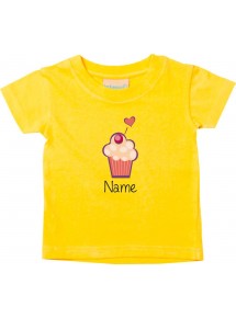 Kinder T-Shirt  mit tollen Motiven inkl Ihrem Wunschnamen Muffin gelb, Größe 0-6 Monate
