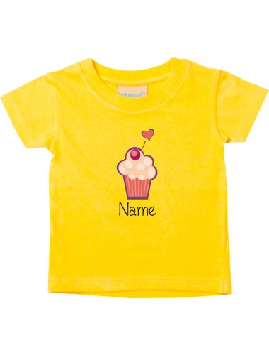 Kinder T-Shirt  mit tollen Motiven inkl Ihrem Wunschnamen Muffin gelb, Größe 0-6 Monate