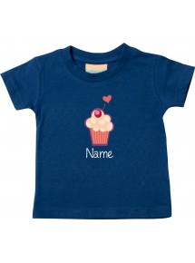 Kinder T-Shirt  mit tollen Motiven inkl Ihrem Wunschnamen Muffin navy, Größe 0-6 Monate