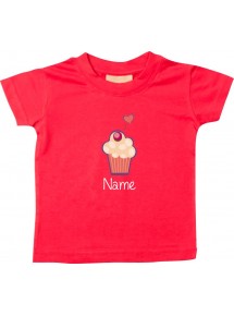 Kinder T-Shirt  mit tollen Motiven inkl Ihrem Wunschnamen Muffin rot, Größe 0-6 Monate