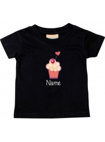 Kinder T-Shirt  mit tollen Motiven inkl Ihrem Wunschnamen Muffin schwarz, Größe 0-6 Monate