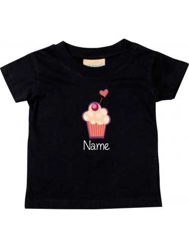 Kinder T-Shirt  mit tollen Motiven inkl Ihrem Wunschnamen Muffin schwarz, Größe 0-6 Monate