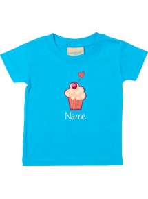Kinder T-Shirt  mit tollen Motiven inkl Ihrem Wunschnamen Muffin tuerkis, Größe 0-6 Monate