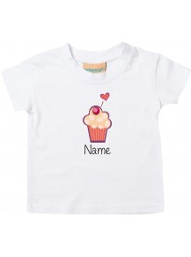 Kinder T-Shirt  mit tollen Motiven inkl Ihrem Wunschnamen Muffin weiss, Größe 0-6 Monate
