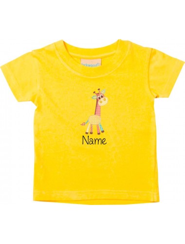 Kinder T-Shirt  mit tollen Motiven inkl Ihrem Wunschnamen Giraffe gelb, Größe 0-6 Monate