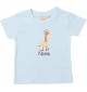 Kinder T-Shirt  mit tollen Motiven inkl Ihrem Wunschnamen Giraffe hellblau, Größe 0-6 Monate
