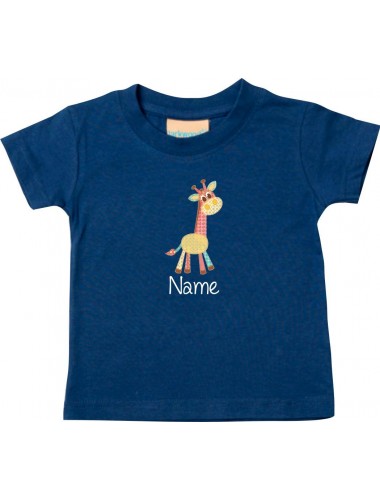 Kinder T-Shirt  mit tollen Motiven inkl Ihrem Wunschnamen Giraffe navy, Größe 0-6 Monate