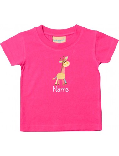 Kinder T-Shirt  mit tollen Motiven inkl Ihrem Wunschnamen Giraffe pink, Größe 0-6 Monate