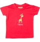 Kinder T-Shirt  mit tollen Motiven inkl Ihrem Wunschnamen Giraffe rot, Größe 0-6 Monate