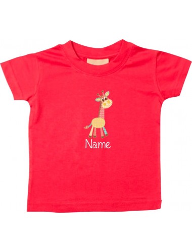 Kinder T-Shirt  mit tollen Motiven inkl Ihrem Wunschnamen Giraffe rot, Größe 0-6 Monate