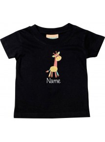 Kinder T-Shirt  mit tollen Motiven inkl Ihrem Wunschnamen Giraffe schwarz, Größe 0-6 Monate
