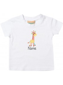 Kinder T-Shirt  mit tollen Motiven inkl Ihrem Wunschnamen Giraffe weiss, Größe 0-6 Monate