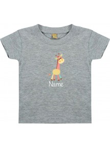 Kinder T-Shirt  mit tollen Motiven inkl Ihrem Wunschnamen Giraffe grau, Größe 0-6 Monate