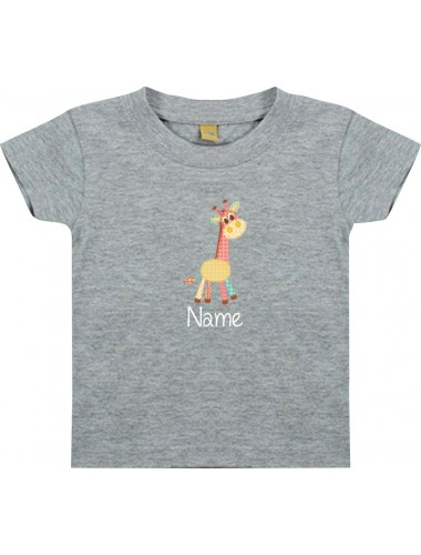 Kinder T-Shirt  mit tollen Motiven inkl Ihrem Wunschnamen Giraffe grau, Größe 0-6 Monate