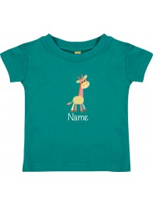 Kinder T-Shirt  mit tollen Motiven inkl Ihrem Wunschnamen Giraffe jade, Größe 0-6 Monate