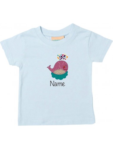 Kinder T-Shirt  mit tollen Motiven inkl Ihrem Wunschnamen Wal hellblau, Größe 0-6 Monate