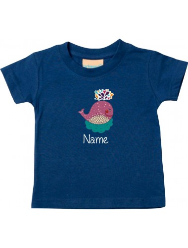 Kinder T-Shirt  mit tollen Motiven inkl Ihrem Wunschnamen Wal navy, Größe 0-6 Monate