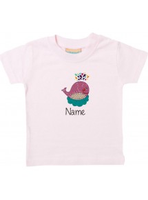 Kinder T-Shirt  mit tollen Motiven inkl Ihrem Wunschnamen Wal rosa, Größe 0-6 Monate