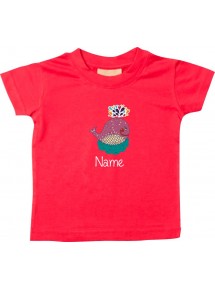 Kinder T-Shirt  mit tollen Motiven inkl Ihrem Wunschnamen Wal rot, Größe 0-6 Monate