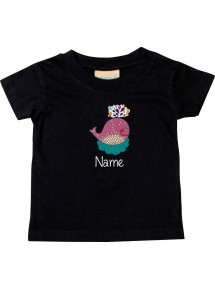 Kinder T-Shirt  mit tollen Motiven inkl Ihrem Wunschnamen Wal schwarz, Größe 0-6 Monate