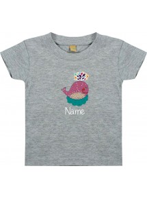 Kinder T-Shirt  mit tollen Motiven inkl Ihrem Wunschnamen Wal grau, Größe 0-6 Monate