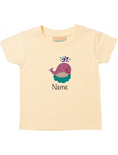 Kinder T-Shirt  mit tollen Motiven inkl Ihrem Wunschnamen Wal hellgelb, Größe 0-6 Monate