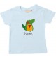 Kinder T-Shirt  mit tollen Motiven inkl Ihrem Wunschnamen Krokodil hellblau, Größe 0-6 Monate