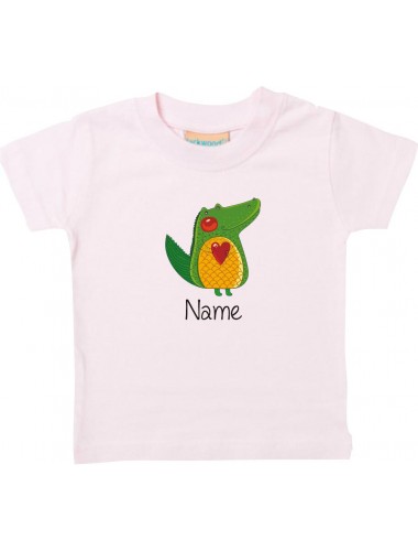 Kinder T-Shirt  mit tollen Motiven inkl Ihrem Wunschnamen Krokodil rosa, Größe 0-6 Monate